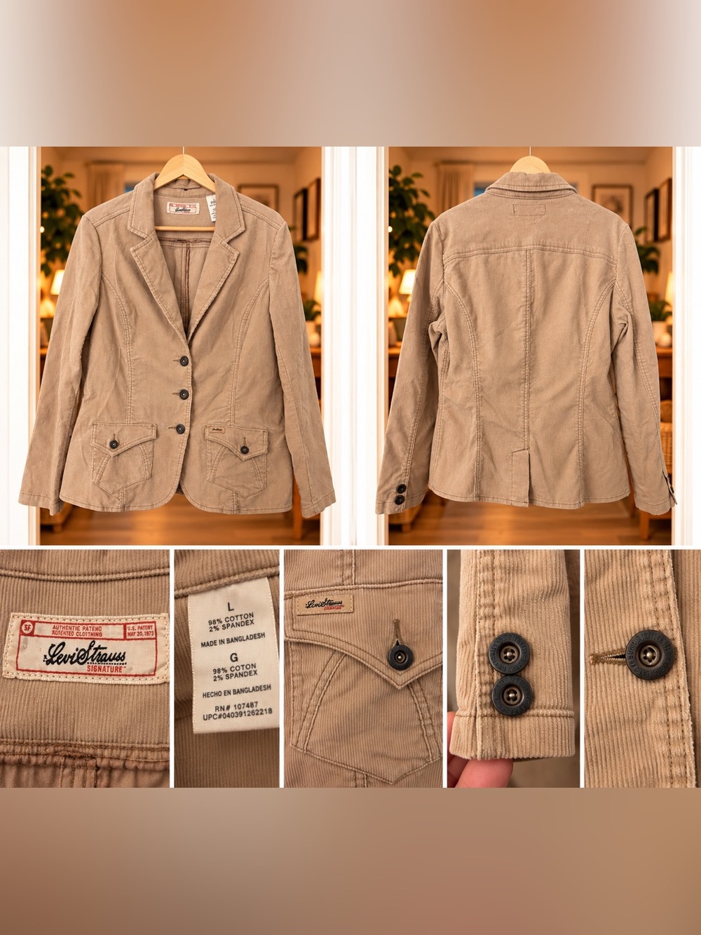 Levi's Beige/Tan Corduroy Tailored Blazer Jacket